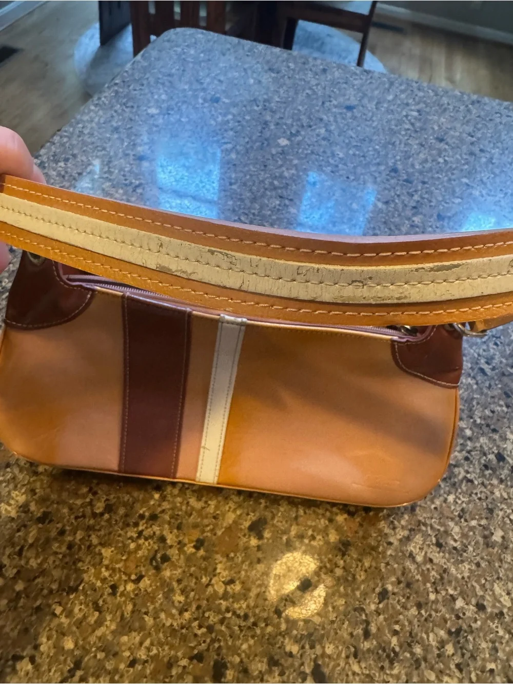 Vintage Longchamp French Gold and Brown Shoulder Bag